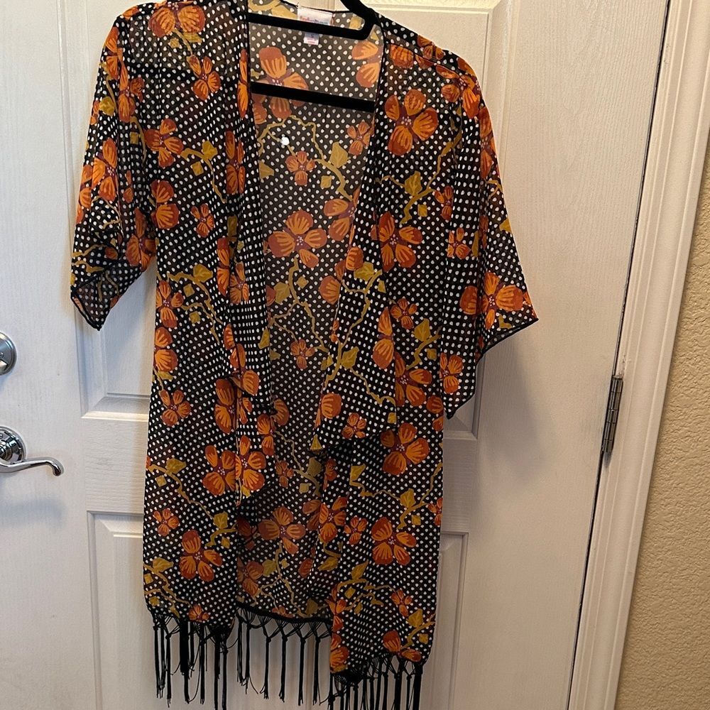 LuLaRoe Floral Kimono - Black and Orange